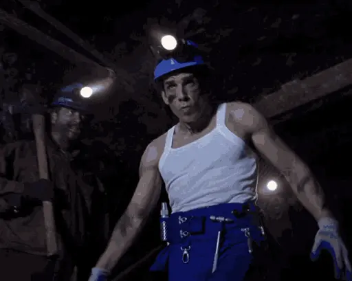 Zoolander wearing a miner outfit like a boss