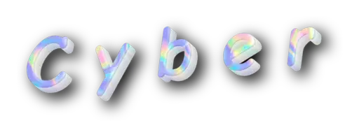 The word "Cyber" but in Comic Sans font, rendered in 3-D, with holographic coloring, to convey peak 1990s futuristic aesthetic.