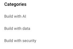 A navigation bar for a product, with three categories: Build with AI, Build with data, Build with security.